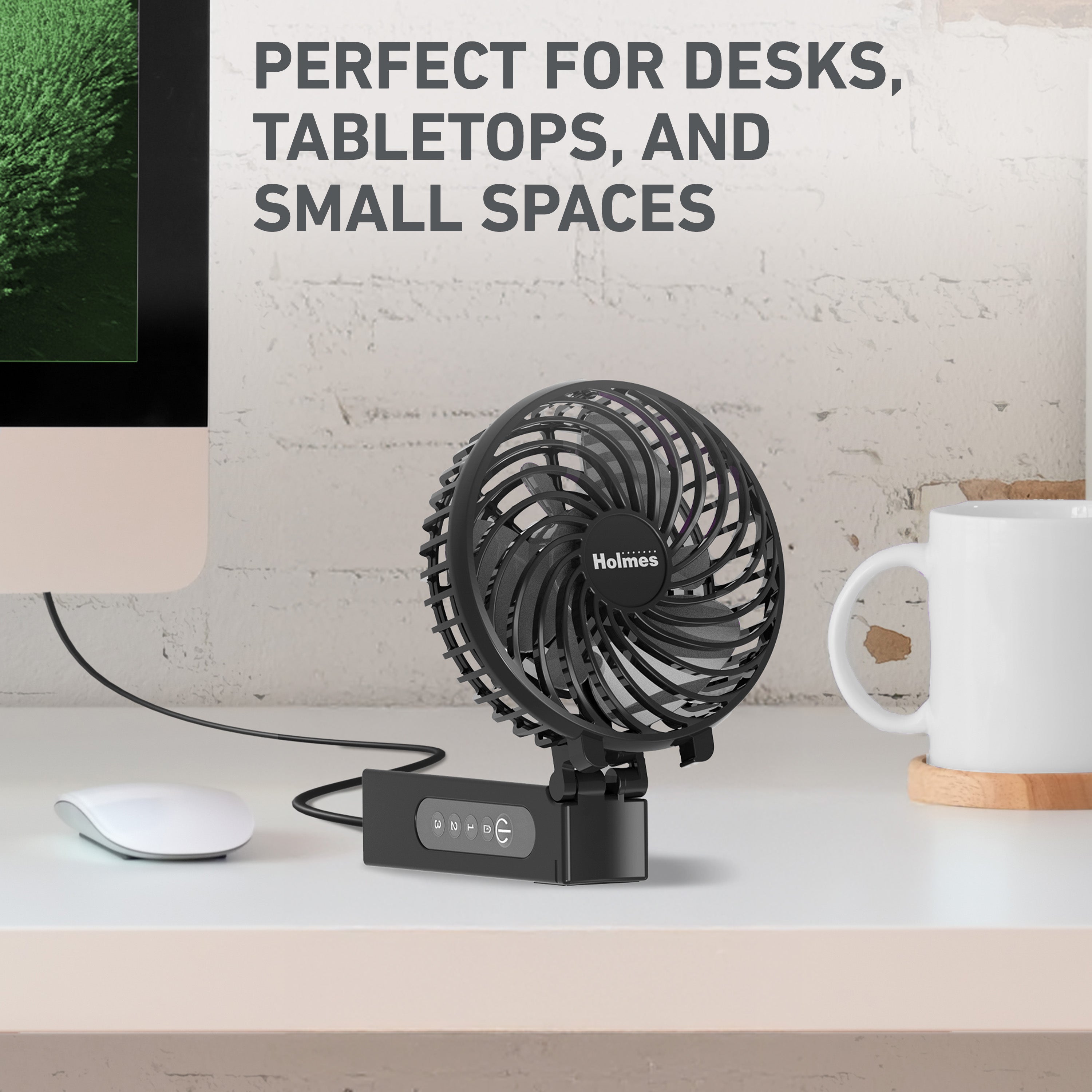 Holmes 4" Rechargeable Handheld Fan, 3-Speed, USB-C, Adjustable Tilt, Purple/Black