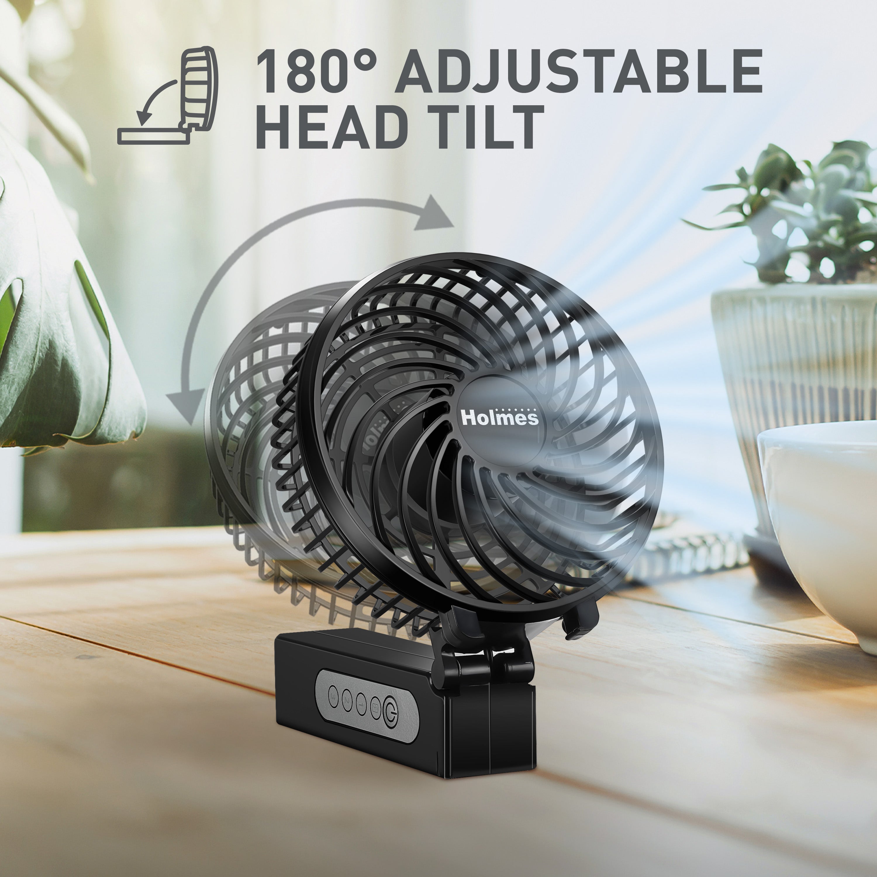 Holmes 4" Rechargeable Handheld Fan, 3-Speed, USB-C, Adjustable Tilt, Purple/Black