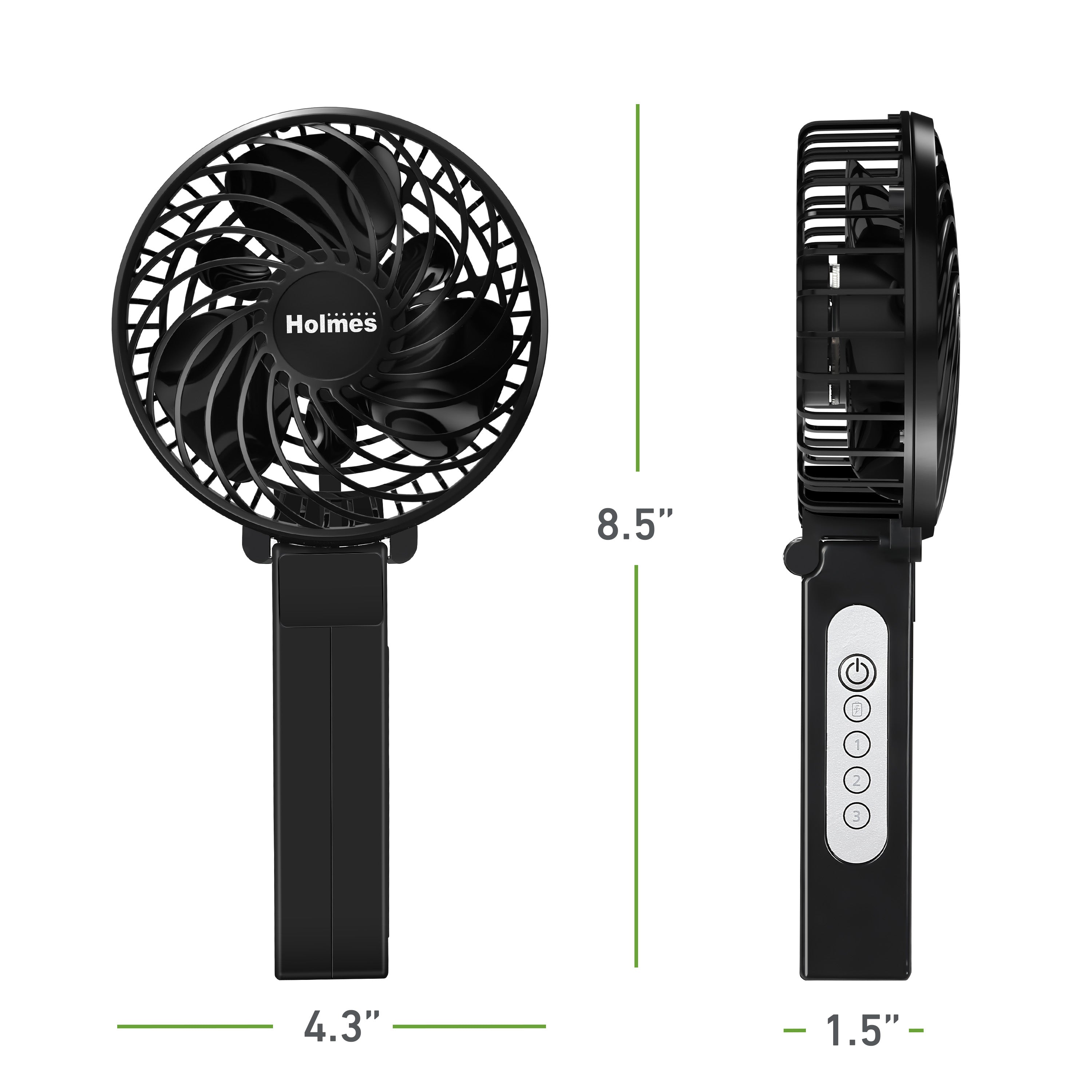 Holmes 4" Rechargeable Handheld Fan, 3-Speed, USB-C, Adjustable Tilt, Purple/Black