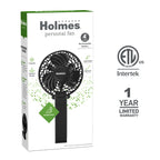 Holmes 4" Rechargeable Handheld Fan, 3-Speed, USB-C, Adjustable Tilt, Purple/Black