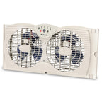 Holmes Dual Blade Digital Window Fan with Programmable Thermostat Control, Dual 3 Blade Fans, 2 Speeds, Expandable Side Panel with Additional Extender Panels, White