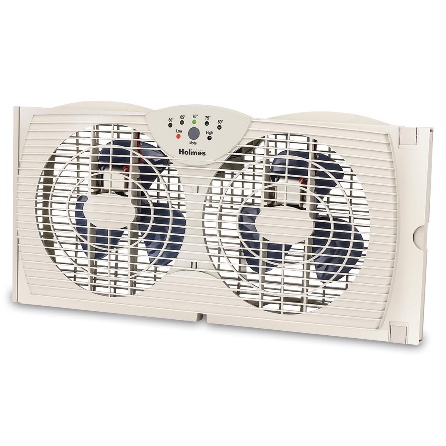 Holmes Dual Blade Digital Window Fan with Programmable Thermostat Control, Dual 3 Blade Fans, 2 Speeds, Expandable Side Panel with Additional Extender Panels, White