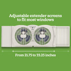 Holmes Dual Blade Digital Window Fan with Programmable Thermostat Control, Dual 3 Blade Fans, 2 Speeds, Expandable Side Panel with Additional Extender Panels, White