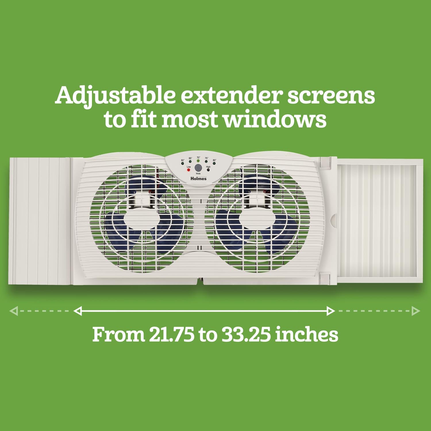Holmes Dual Blade Digital Window Fan with Programmable Thermostat Control, Dual 3 Blade Fans, 2 Speeds, Expandable Side Panel with Additional Extender Panels, White