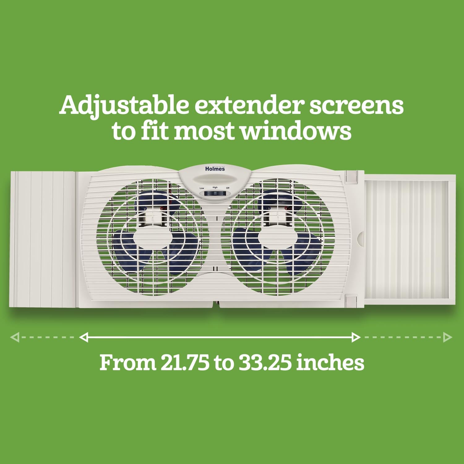 Holmes Dual Blade Manual Window Fan with Double Sided Speed Control, Dual 3 Blade Fans, Manual Reversible Intake and Exhaust, Expandable Side Panel with Additional Extender Panels, White