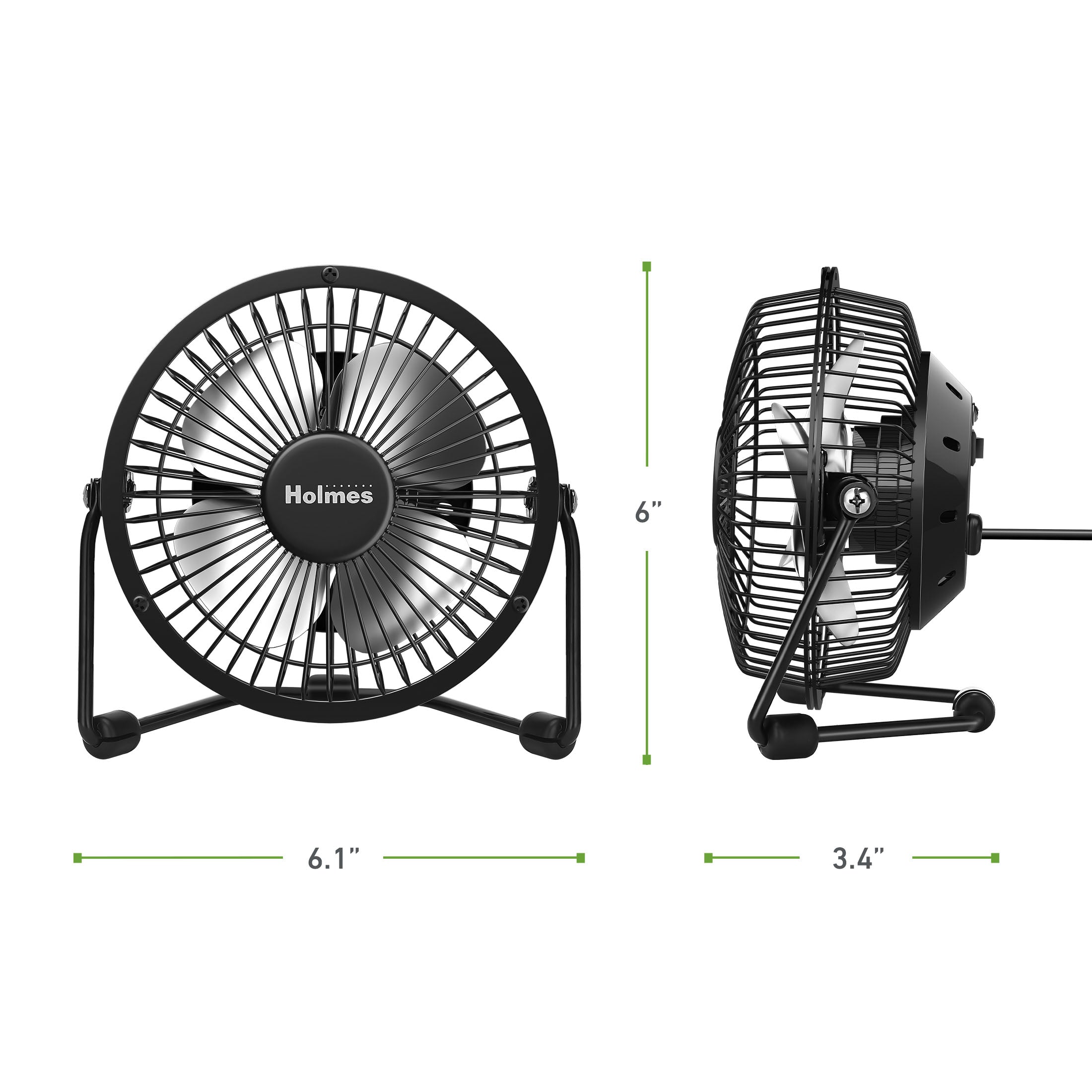 Holmes 4" Mini High-Velocity Personal Desk Fan with Adjustable 360° Head Tilt Black