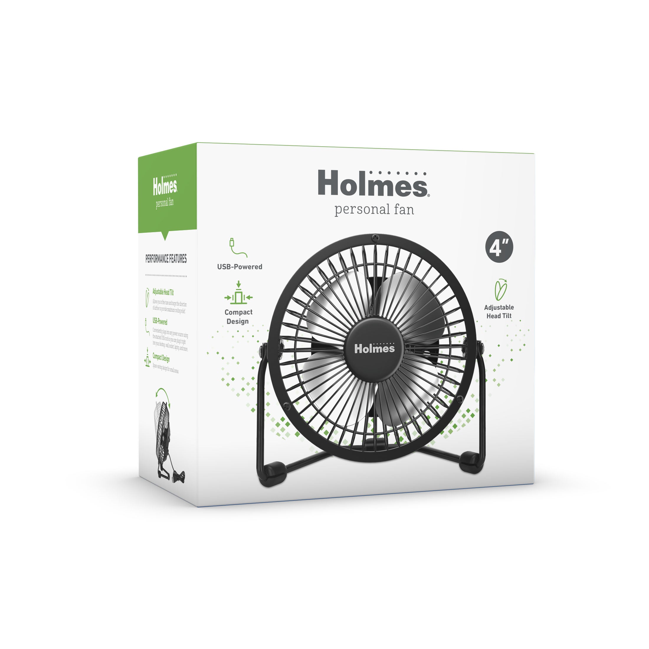 Holmes 4" Mini High-Velocity Personal Desk Fan with Adjustable 360° Head Tilt Black